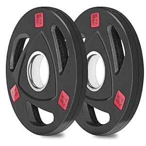 olympische Hantelscheiben Ray 50mm, Langhantelgewicht 2er Set, Hantelscheibe gummiert mit Stahlkern und Griffen, beschichtet in Schwarz – Fitnessgerät für Zuhause, modernes Design