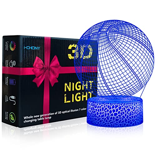 Image of i-CHONY Basketball Night Light, 3D Illusion Lamp 16 Colors Dimmable Touch Table Lamp, Bedside Lamp, Basket Ball Gifts, Holiday, Nursery, Home Decor, Xmas