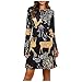 Robe de Noel Femme Chic à Manches Longues Robe de Soirée Imprimé Noel Mini Robe Col Rond A-Line Grande Taille Fashion Automne Hiver