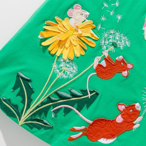 Image of HILEELANG Toddler Girl Short Sleeve Easter Dress Cotton Casual Jersey Shirt Playwear Applique Dress