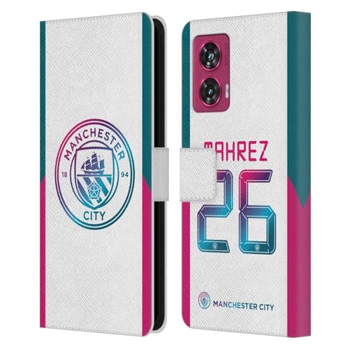 Head Case Designs Officially Licensed Manchester City Man City FC Riyad Mahrez 2021/22 Players Away Kit Group 2 Leather Book Wallet Case Cover Compatible with Motorola Edge 50 Fusion