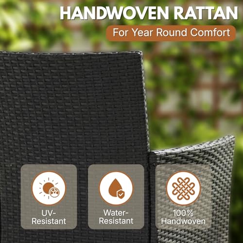 Image of DEVOKO Wicker & Rattan Outdoor Patio Dining Arm Chair With Cushion For Garden, Balcony, Terrace, Poolside, Lawn, Backyard (Black & White ), 83.82 cm, 55.88 cm, 58.42 Cm