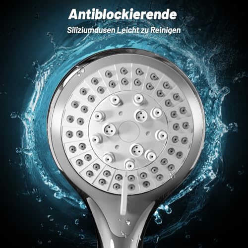 VEHHE Duschkopf mit Schlauch 1,5m, Chrome 5 Strahlarten Duschbrause, Hochdruck Dusche Sparduschkopf, Wassersparend Handbrause für Erwachsene Kinder Hausetiere
