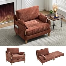 3-in-1 Convertible Sleeper Chair Sleeper Sofa Couch Bed, Oversized Accent Chair with 3 Pillows, Comfy Chenille Reading Armchair, Sofa Cama Couch Guest Bed for Small Spaces, Orange