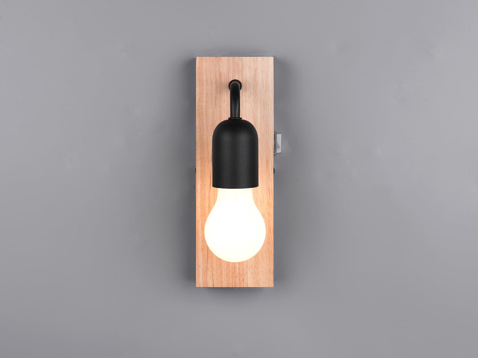 meineWunschleuchte Badezimmer Wandleuchte 1-flammig mit Schalter und Holz, Höhe 24cm
