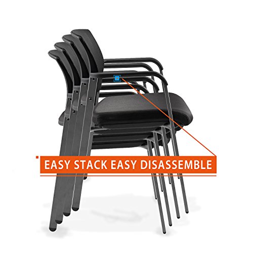 Clatina Mesh Back Stacking Arm Chairs With Upholstered Fabric Seat And Ergonomic Lumber Support For Office School Church Guest Reception Black #TOP4