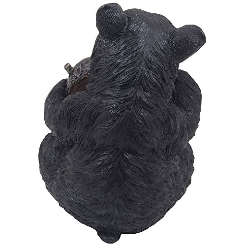 Estatua oso negro sentado con corazón de madera falsa miniatura 4