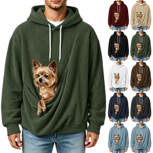 XOGWVJ Men's Hoodie With Dog Pouch Corduroy Pet Holder Sweatshirt Kangaroo Pouch Hoodies for Dogs Cats Small Pets Pullover hoodie with pouch for dogs Army Green S - image 1