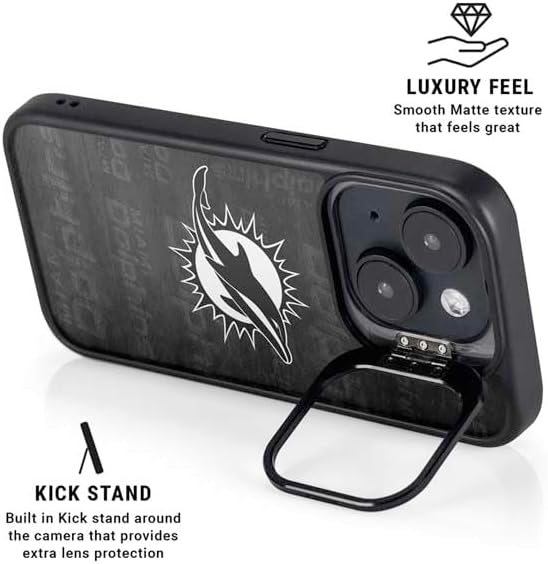 Skinit Kickstand Phone Case Compatible with iPhone 16 - Officially Licensed NFL Miami Dolphins Black & White Design