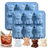 2PCS Highland Cow Eiswürfel,Mini Hochlandrind Eiswürfelform,Eiswürfelform Highland Cow,Silikon Eiswürfelform Hochlandrind,Für Eiswürfel in Cocktails,Schokolade,Kerzen & DIY-Kreationen