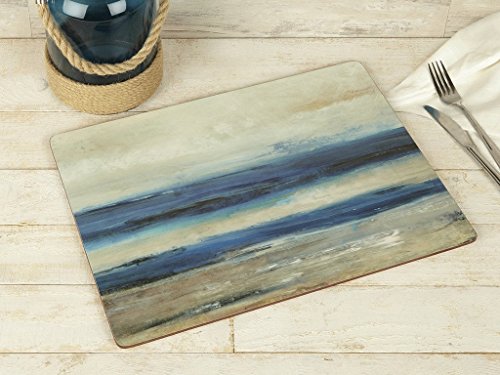 Creative Tops Set of 4 Abstract Ocean View Premium Cork-Back, Large Placemats, Blue, 4 Piece