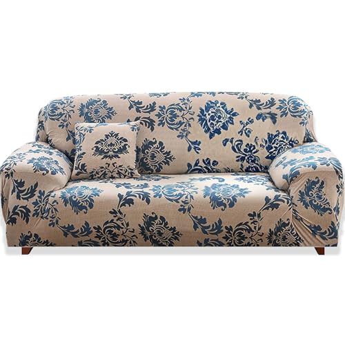 Teynewer Sofa Cover 3 Seater Stretch Universal Sofa Slipcover 1 Piece Spandex Loveseat Couch Cover Washable Elastic Fabric Furniture Protector with 1 Cushion Covers (3 Seater, #Provence)