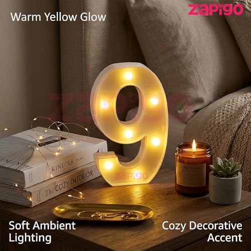 Image of Balloonistics LED Marquee Number 9 Light - 9-Inch Cordless Battery-Operated Light Up Number Sign for 9th Birthday, Anniversary, Wedding, Party Decoration, Photo Booth Backdrop, Cake Table Decor