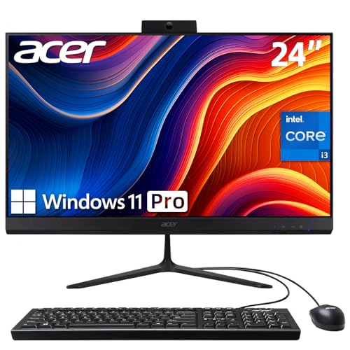 Image of Acer 24 inch FHD All-in-One Desktop Computer, 120Hz IPS Display, Intel Core i3-1305U Processor, 16GB RAM, 512GB SSD, Wi-Fi 6, Bluetooth, HDMI, USB Type-C, Windows 11 Pro, Keyboard & Mouse, Black