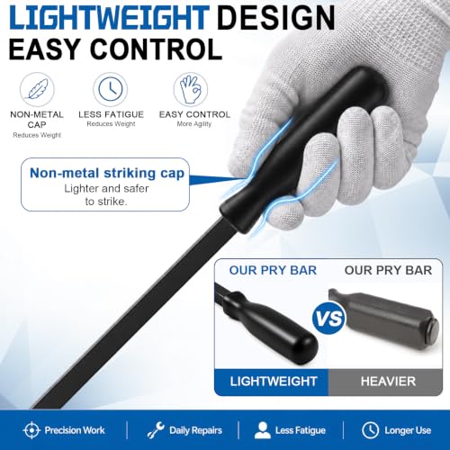Image of 17 Inch Non-metal Striking Cap Pry Bar Long Heavy Duty Pry Bar with Mechanic's Handle for Positioning Aligning Prying Iron Worker Tools (Black)