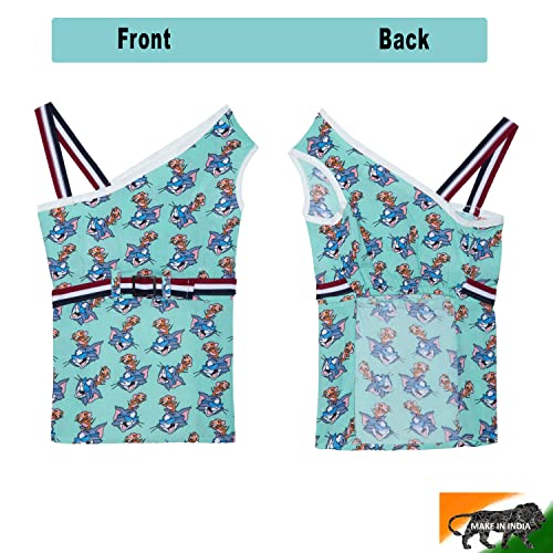 Image of Lulala Dog Dress 100% Cotton Dog Clothes Dog Dresses Doggie Dress Puppy Sleeveless Tank Top Vest Dresses Summer Cat Clothes Summer Dresses for Pets Tom and Jerry Print(18Inch,Sea-Green)