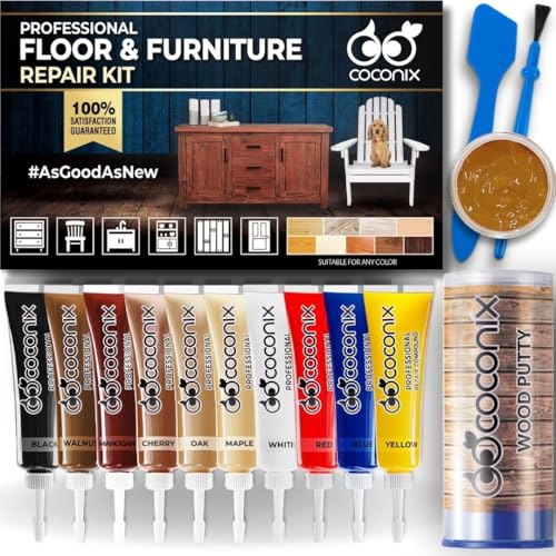 Coconix Kit de Reparación de Suelos y Muebles | Repara rayones, rozaduras y abolladuras en pisos de madera, muebles y superficies laminadas | Aplicación fácil con masilla moldeable