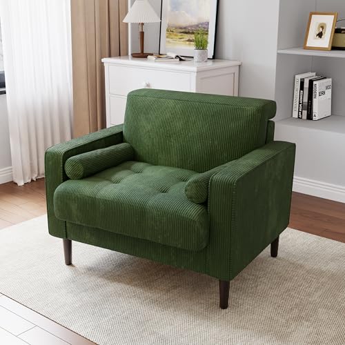 Sillón moderno tapizado en pana verde miniatura 1