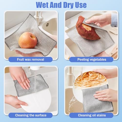 10 Pezzi Panni Multiuso per Lavastoviglie Canovaccio in Filo Metallico Antigraffio Panno Metallici per Cucina Doppio Strato Panni per Pulizia Riutilizzabili Strofinacci in Filo di Acciaioa - immagine 6