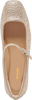 XYD Women Dazzled Crystals Ballet Flats Square Toe Strap with Buckled Mary Jane Dating Dress Shoes