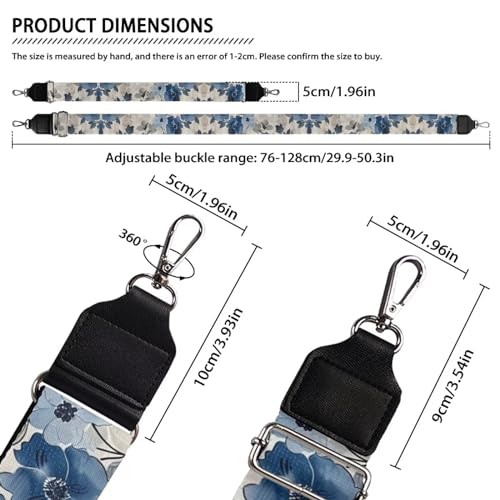 Image of Guitar Bag Strap, Blue Flower Pattern, 30-50.3 Inches, Polyester, Adjustable, Comfortable, Wide Range of Uses