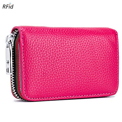 Leather Wallet Zipper Accordion Card Coin Bag RFID Multi Slot Multifunctional Pack Purse Bag for Women and Men (Rose)2