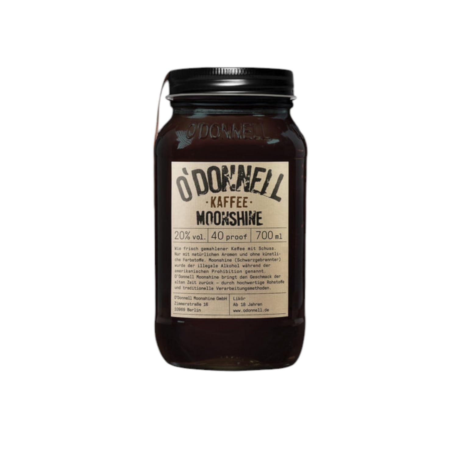 O'Donnell Moonshine Kaffee 700ml I Kaffee I Natürliche Zutaten I Premium Schnaps nach amerikanischer Tradition 20% Vol. Alkohol | Geschenkidee |