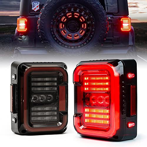 Xprite LED Tail Lights Compatible with 2007-2018 Jeep JK JKU Sport/Sahara/Rubicon - DOT Approved, C-Shaped Clear Lens, Running, Brake, Turn Signal, Reverse Lights, Built-in EMC
