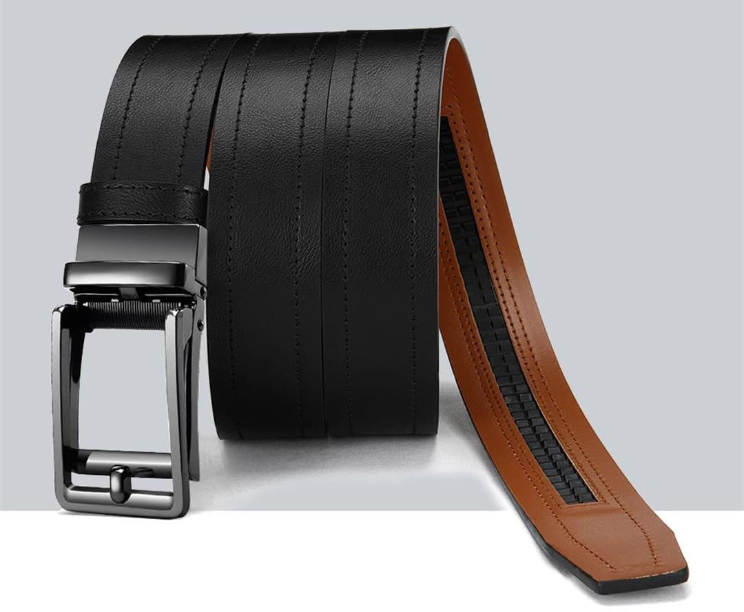 Yeuyyben Cinturón de cuero genuino para hombre, hebilla automática, ajustable, cinturón de trinquete casual de negocios
