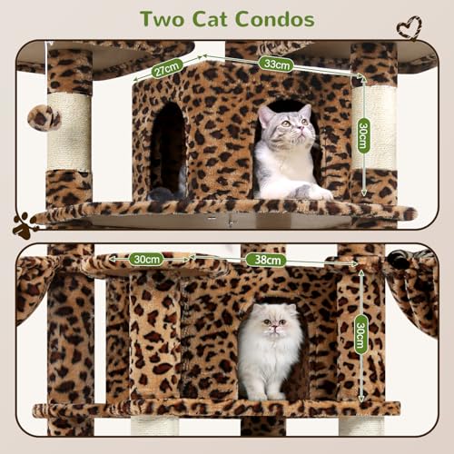 Image of Globlazer Big XL Cat Tower for Indoor Multiple Cats, F68B, Leopard Print | 68 inch Cat Tower for Adult Cats Cat Tree with Scratching Post, 3 Perches, 2 Condos, 2 Basket, Removable Pet Bed