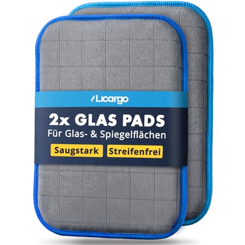 LICARGO 2X Glas & Scheiben Pads - Carbon Fenstertuch streifenfrei mit saugfähigem Kern - Mikrofaser Glastücher Auto für Autoscheiben & Spiegel - Glasreinigungstücher Fenstertücher Glastuch 16x22cm