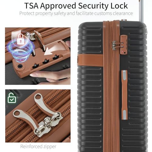 4 Piece Lightweight Travel Luggage Set for Stress-Free Journeys, Durable Hard Shell with Expandable Options, Coffee4