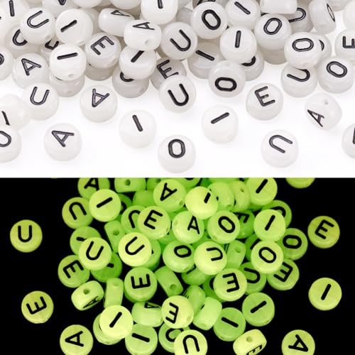 Cheriswelry 500pcs Vowel Alphabet Luminous Disc Beads, 7mm Flat Round Coin Letter Spacer Beads for Jewelry Making Beading Art - Image 2