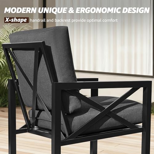 Image of NATURAL EXPRESSIONS Outdoor Patio Furniture 4 Pieces Set, Modern Patio Conversation Sets, Outdoor Sectional Metal Sofa with 5.5 Inch Cushion and Coffee Table,Black
