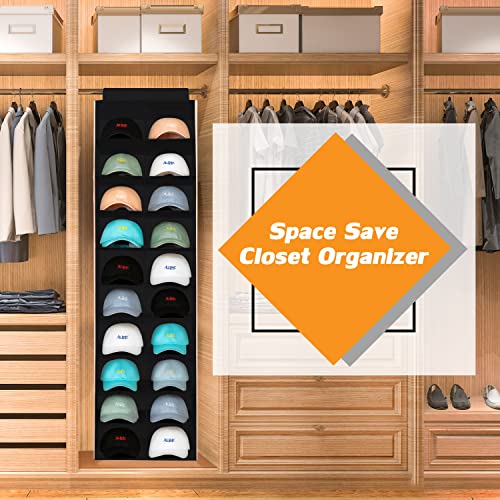 Tidy Zebra Hat Rack 20 Shelves Hanging Closet Organizer For Hat Storage, Display & Organization - Compact Vertical Shelf System For Ball Caps, Best Hat Holder- Baseball Accessories Gift For Men! #TOP2