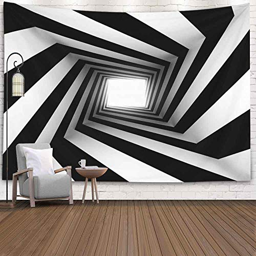 Crannel Big Tapestry, Black White Square Spiral Tapestry 80x60 Inches Wall