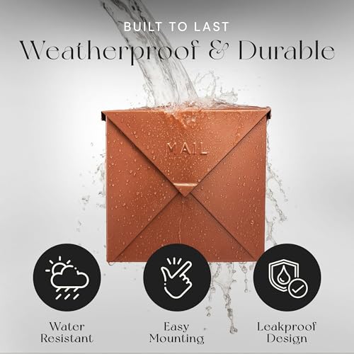 Image of NACH Mailboxes for Outside Wall Mount, 10 x 10 x 4 inch Copper Mail Boxes for House Outside, Waterproof Mailboxes for Outside - Chicago Style Mail Box
