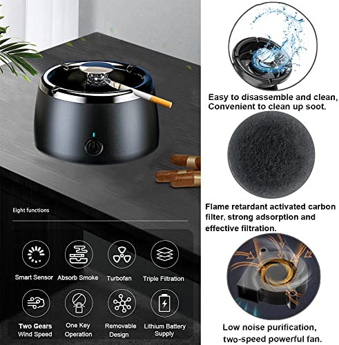 Ileefy 2 In 1 Air Purifier Multifunctional Smokeless Ashtray Usb Rechargeable Ash Tray Electronic Ashtray With Filter, Best For Home Office Or Car (Black) #TOP1
