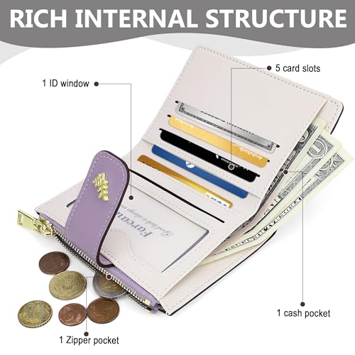 Image of Farcauo Womens Wallet with RFID Blocking Cute Small Wallets for Women Thin Purple Women's Wallet Kawaii Flower Card Wallets for Women Ladies