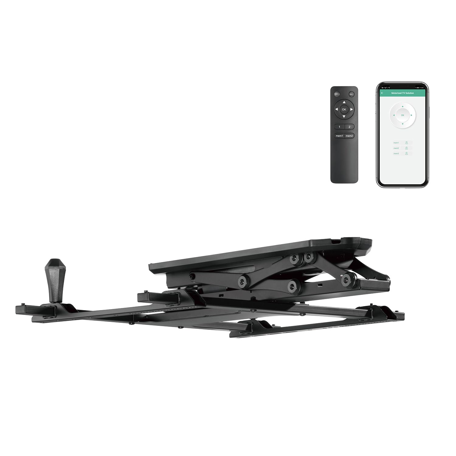 Maclean MC-880T - Soporte eléctrico inclinable para TV (32-70", con Control por aplicación, para Techo Inclinado, Incluye Mando a Distancia hasta 35 kg, VESA 600 x 400 cm)