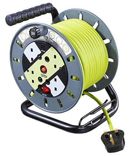 Masterplug OMU25134SL-PX 25 m 4 Socket Electrical Cable Reel with Safety Thermal Cut Out and Reset by Masterplug