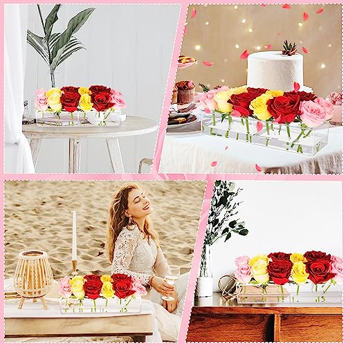 2Pcs Rectangular Flowers Vases Clear Acrylic Modern Vases 12 Inches Long Rectangle Flower Vase Centerpiece For Dining Table Decorative Vase For Home Decor Wedding(12 Holes) #TOP4