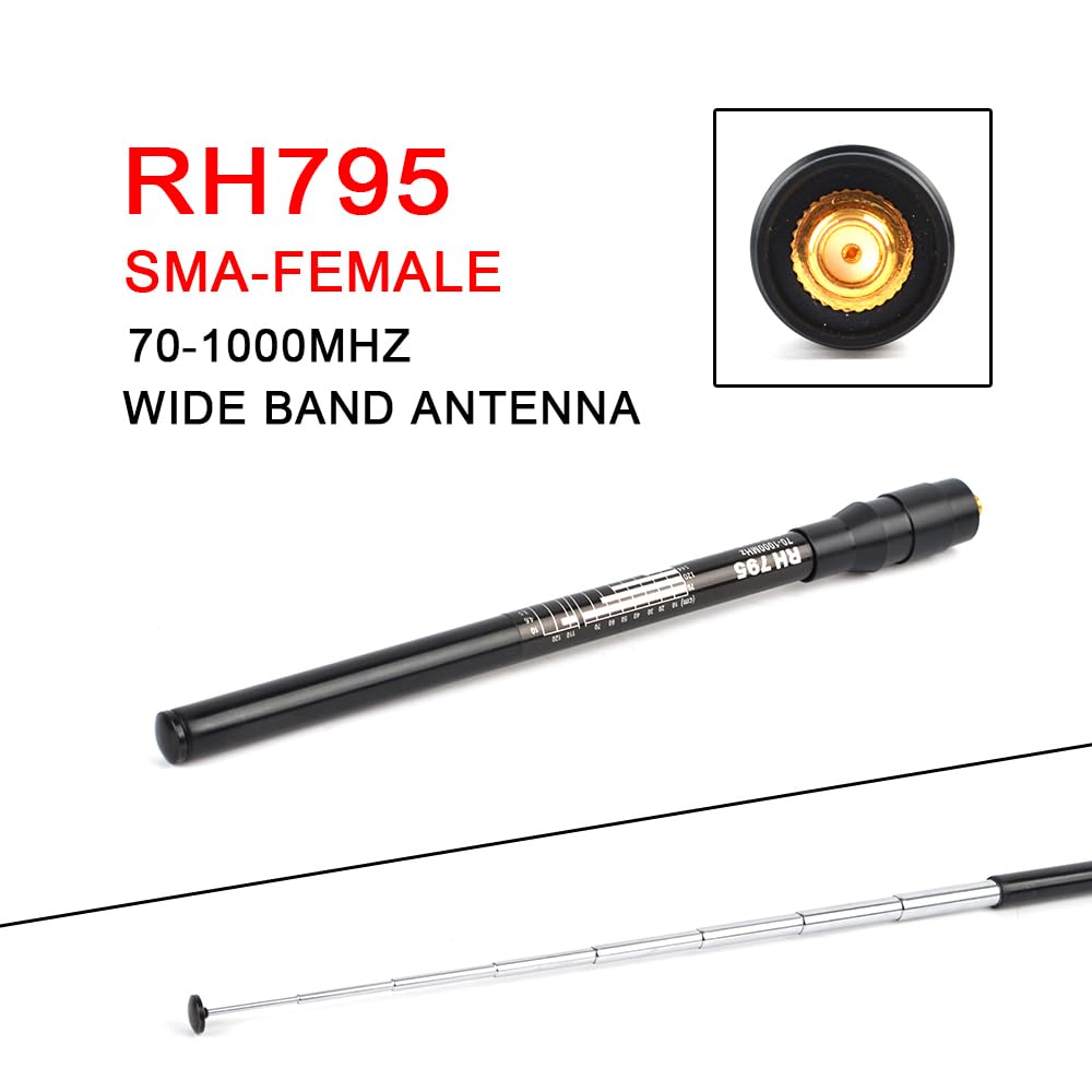 YNIBST Telescopic 70-1000MHz SMA-F Wideband Broadband Antenna for Handheld Ham Radio Two-Way Radios
