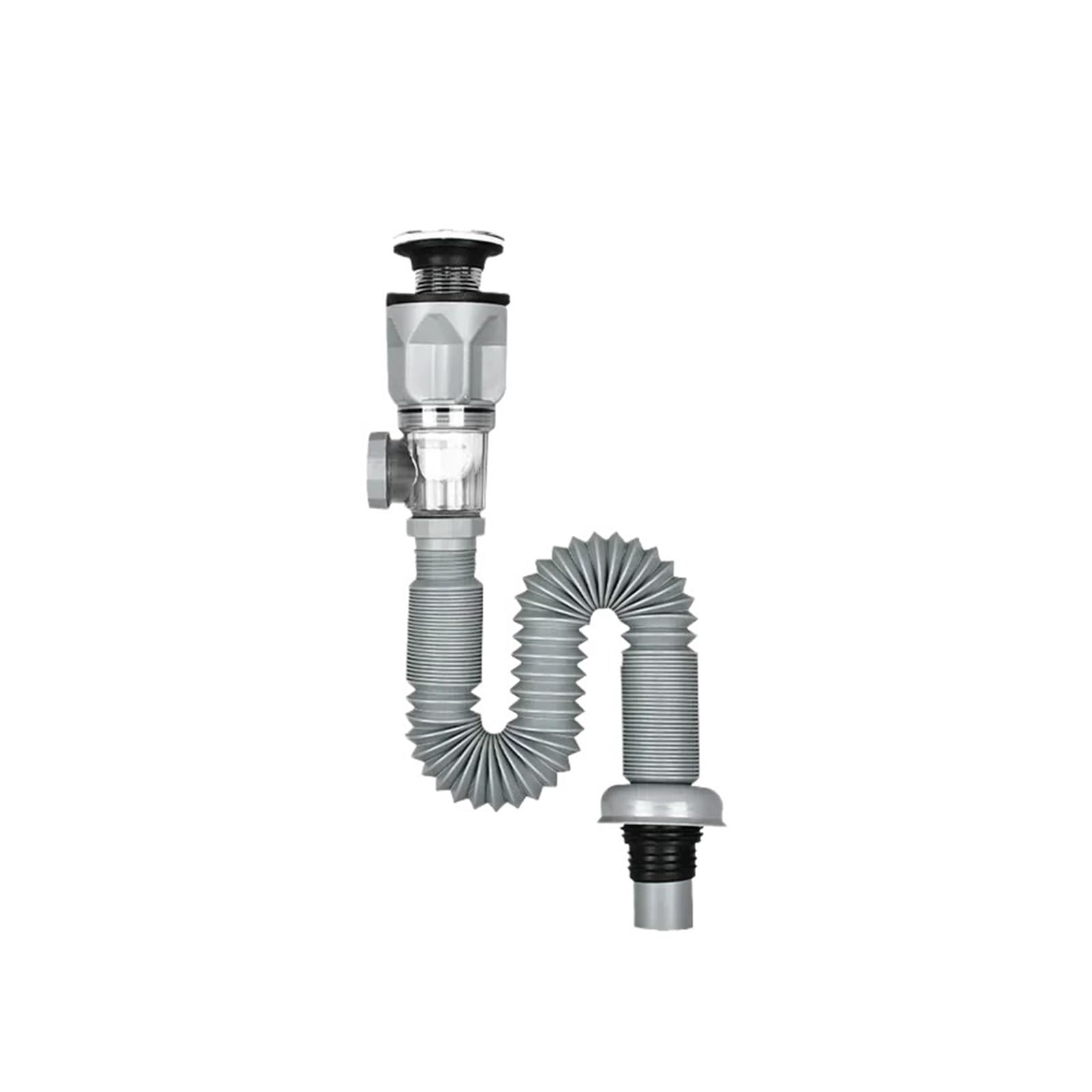 Manguera de desagüe for fregadero de cocina, aislamiento de olores, desagüe for lavabo, tuberías de desagüe horizontales y verticales universales, accesorios(Grey-1PC)