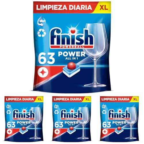 Finish Powerball Power All in 1 Pastillas para el lavavajillas Regular 63 pastillas (Paquete de 4)