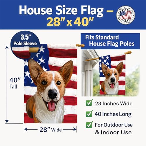 Welsh Corgi American Flag superbe drapeau de maison en toile canvas dense