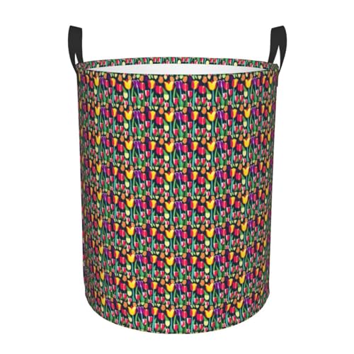 Panier à linge anti-humidité grand format rond imprimé tulipes