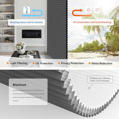 Image of LazBlinds No Tools No Drill Cordless Cellular Shades, Custom Top Down Bottom Up (TDBU) Honeycomb Shades for Home, Blackout Light Blocking Thermal Insulation Blinds for Windows, Black