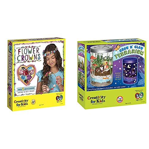 Creativity For Kids Flower Crowns Craft Kit - Create 4 Hair Accessories & Grow 'N Glow Terrarium #TOP4