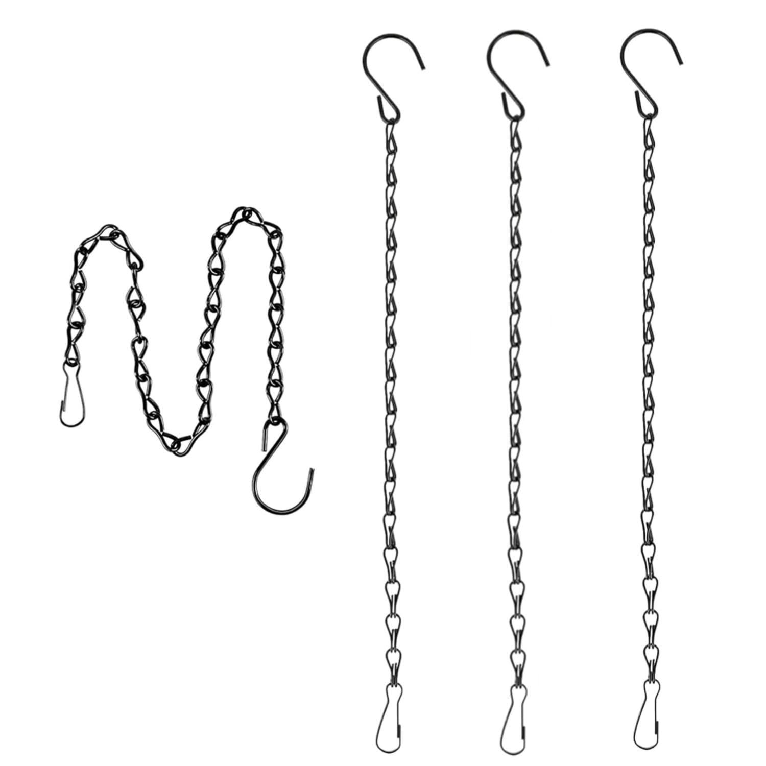 Black Hanging Chains, 4 Pack Hanging Chain with Hooks Metal Hanging Basket Hanger Garden Plant Hangers Metal Chains with Hooks Clips for Hanging Bird Feeders Birdbaths Planters Ornaments